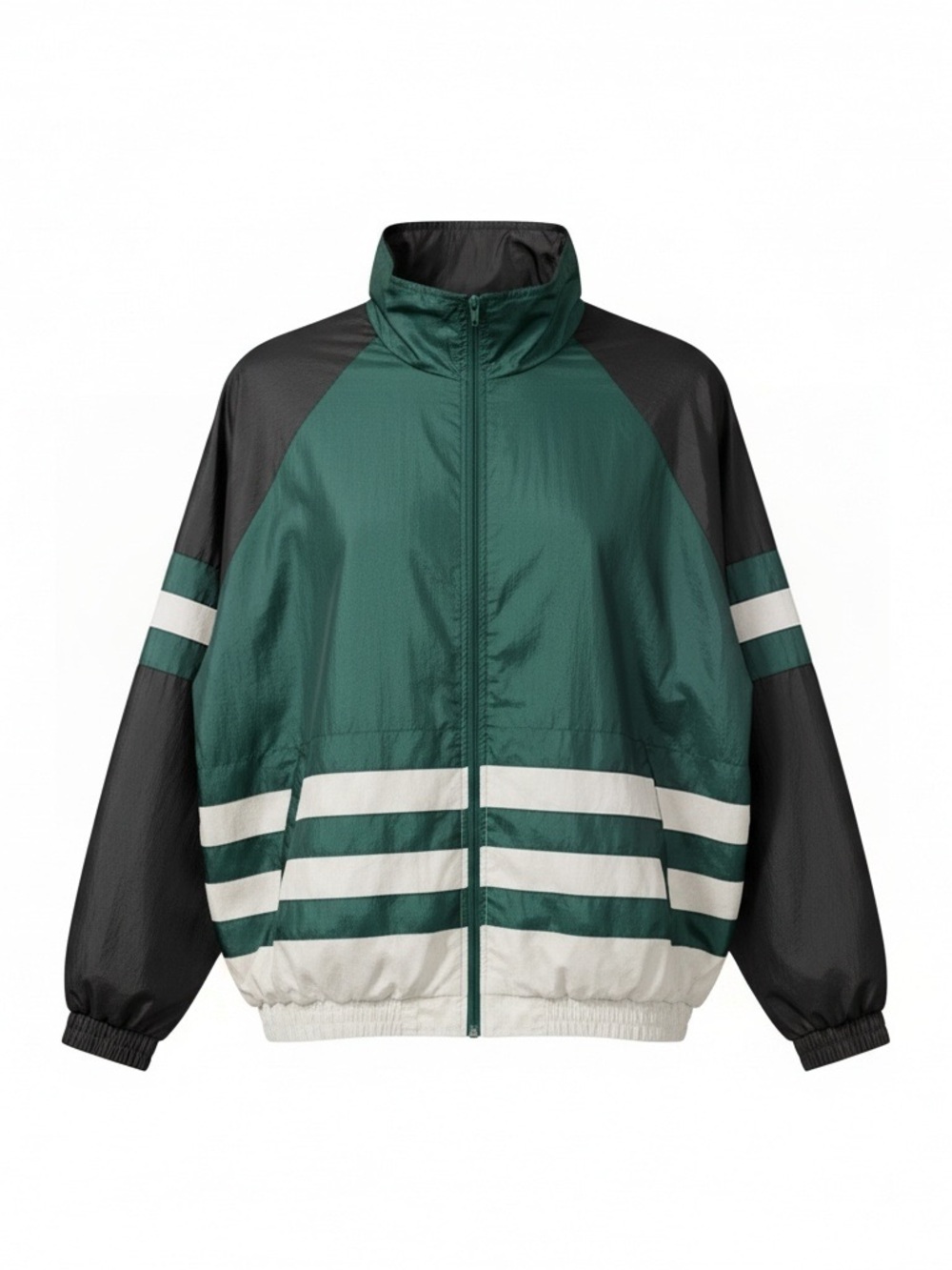 Vintage Men's Green and Black Windbreaker Jacket BHC 90’s Y2K